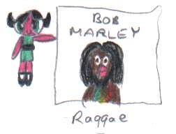 Buttercup with a picture of Bob Marley.